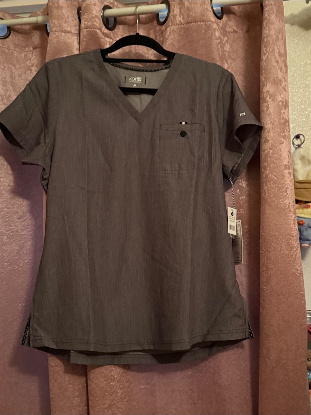 koi Short-Sleeve V-Neck Scrub Top in Charcoal Gray